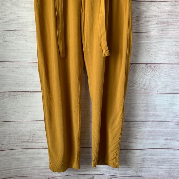 Ambiance Apparel Mustard Yellow Paper Bag Pants Tie Front Pockets Size Large - Picture 5 of 16